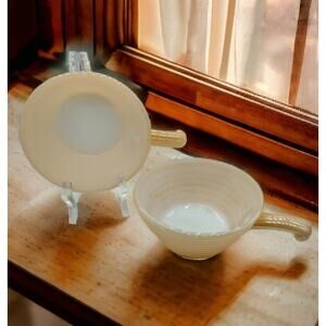 Pair Vintage Fire King Peach Luster Beehive Soup Bowls with Handles – No Lids